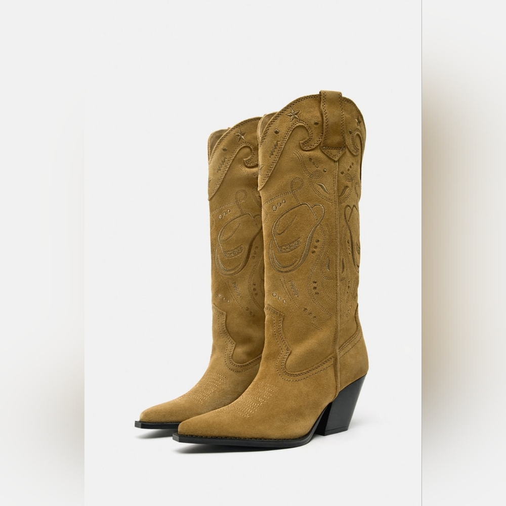 ZARA EMBROIDERED SUEDE BOOTS